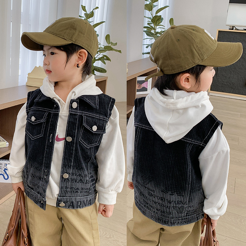 Kids Outdoor Vest - Jongen Zwart Denim Vest Lente Herfst