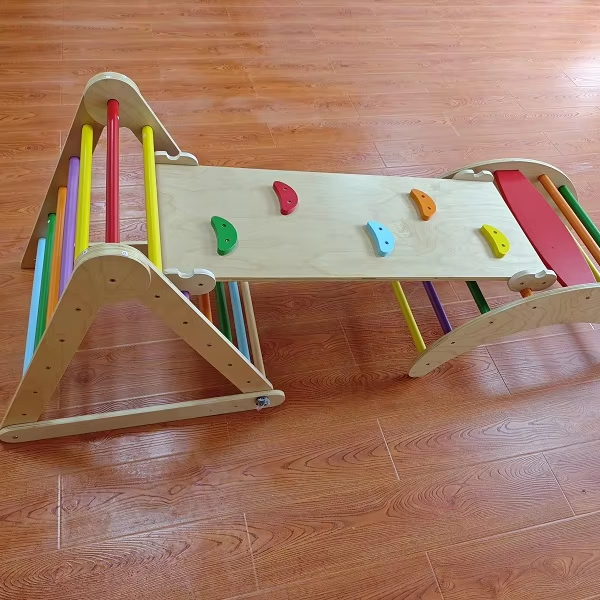 Kids Outdoor Wooden Climbing Frame - Hotselling 3-in-1 Montessori houten regenboog klimrek