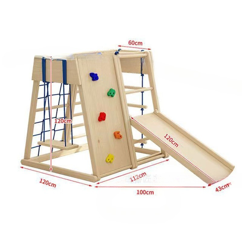 Kids Outdoor Wooden Climbing Frame - Houten klimrek met glijbaan en schommel