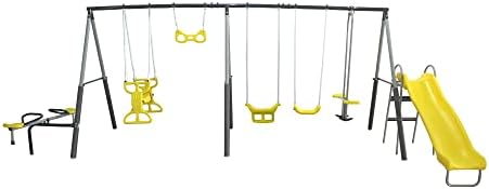 Kids Outdoor Swing Set With Slide - Sun Playground Metal A Fe Kinderschommelset