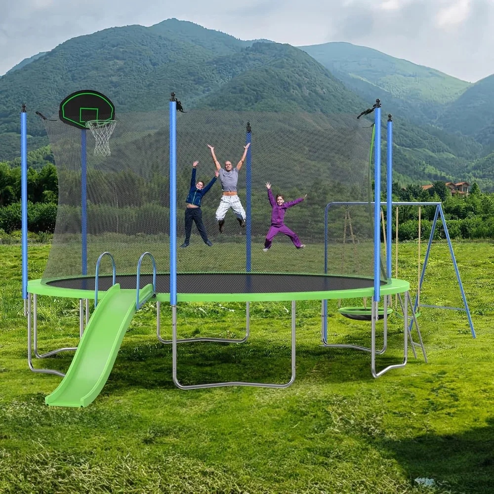 Kids Outdoor Swing Set With Slide - US verzending 12-14FT trampoline set met