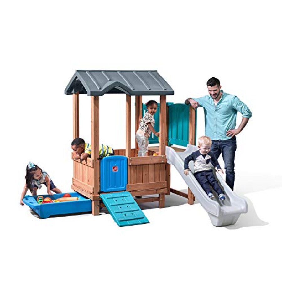 Kids Outdoor Swing Set With Slide - Woodland Adventure Speelhuis & Glijbaan, Buitenspeelset