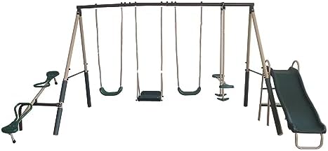 Kids Outdoor Swing Set With Slide - Buitenspeelset voor kinderen van metaal met