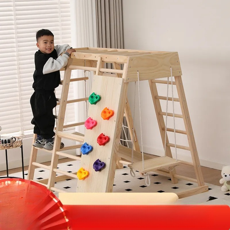 Kids Outdoor Wooden Climbing Frame - JMZ Houten Jungle Gym Glijbaan Klimrek