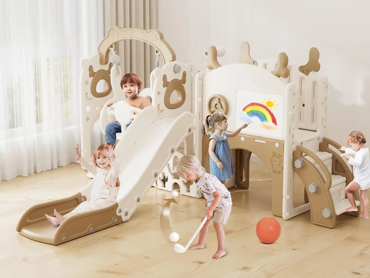 Kids Outdoor Swing Set With Slide - 13-in-1 Glijbaan- en Schommelset voor Peuters,