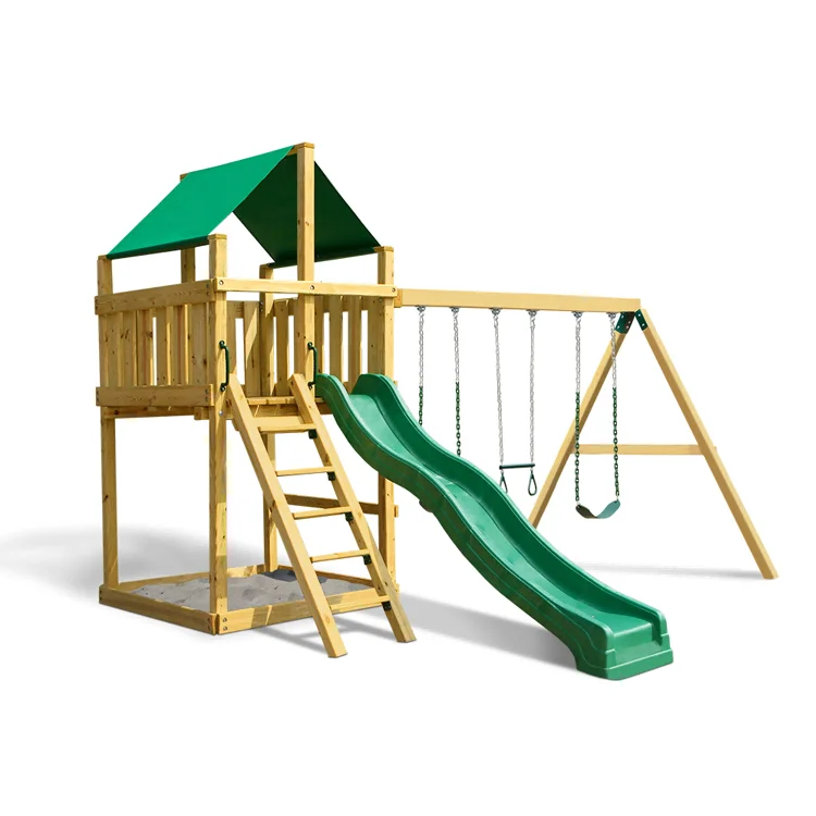 Kids Outdoor Swing Set With Slide - 2026 Buiten houten kleine speeltuin glijbaan