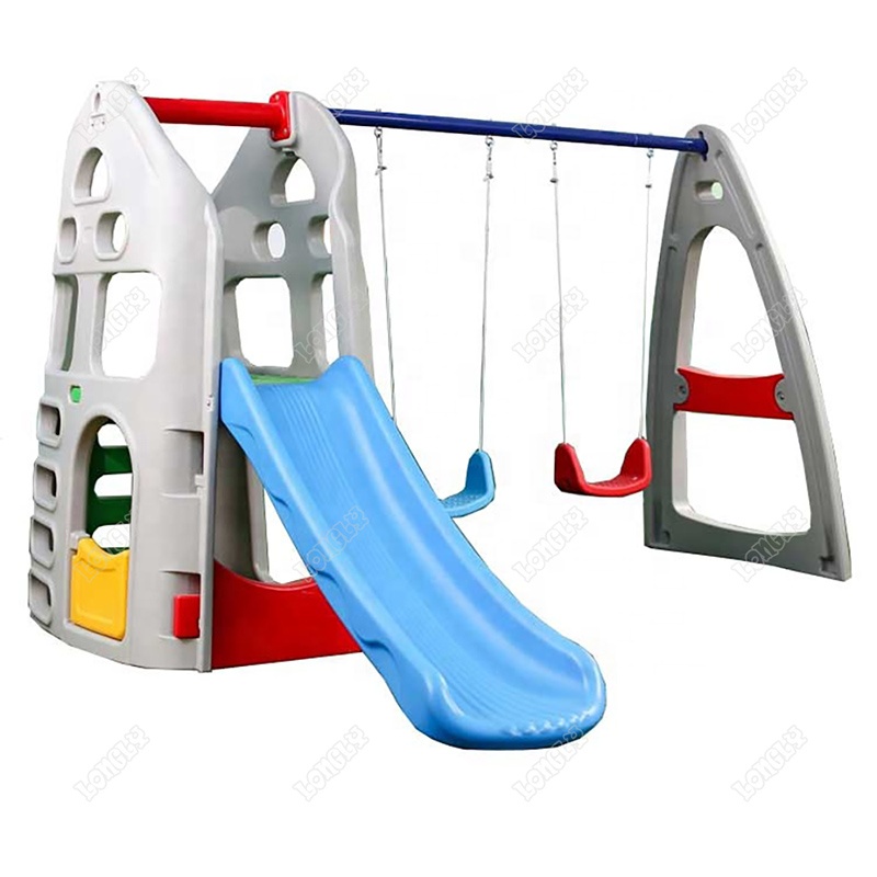 Kids Outdoor Swing Set With Slide - Tuinplastic glijbaan en schommelset, buitenspeelgoed voor