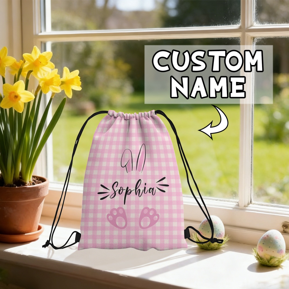 Kids Outdoor Easter Gifts - Gepersonaliseerde paashaas rugzak met trekkoord, aangepaste