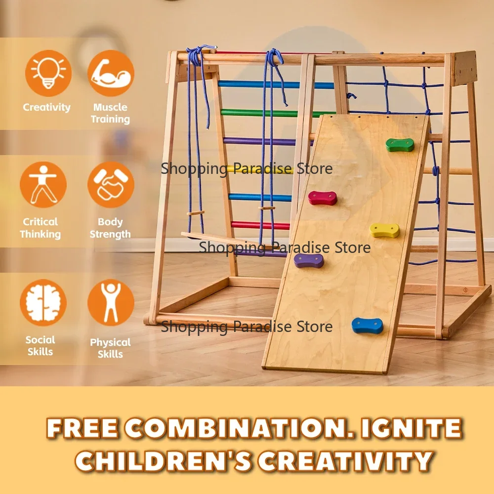 Kids Outdoor Wooden Climbing Frame - Klimrek van hout voor kinderen, regenboogkleurig,
