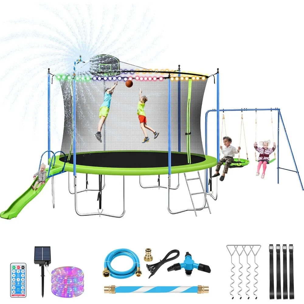 US verzending 12-14FT trampoli - Kids Outdoor Swing Set With Slide recensie en prijs