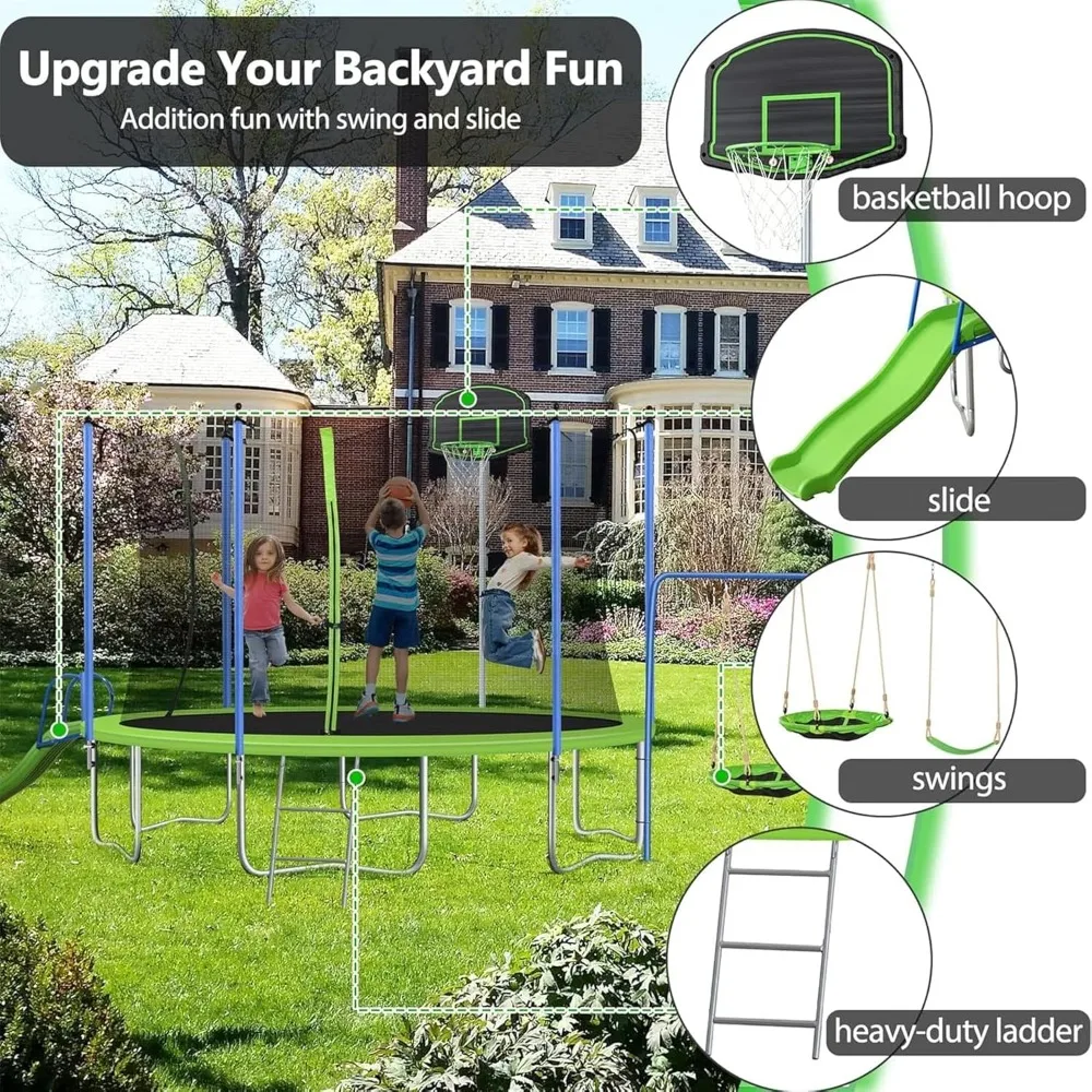 US verzending 12-14FT trampoli - Kids Outdoor Swing Set With Slide recensie en prijs