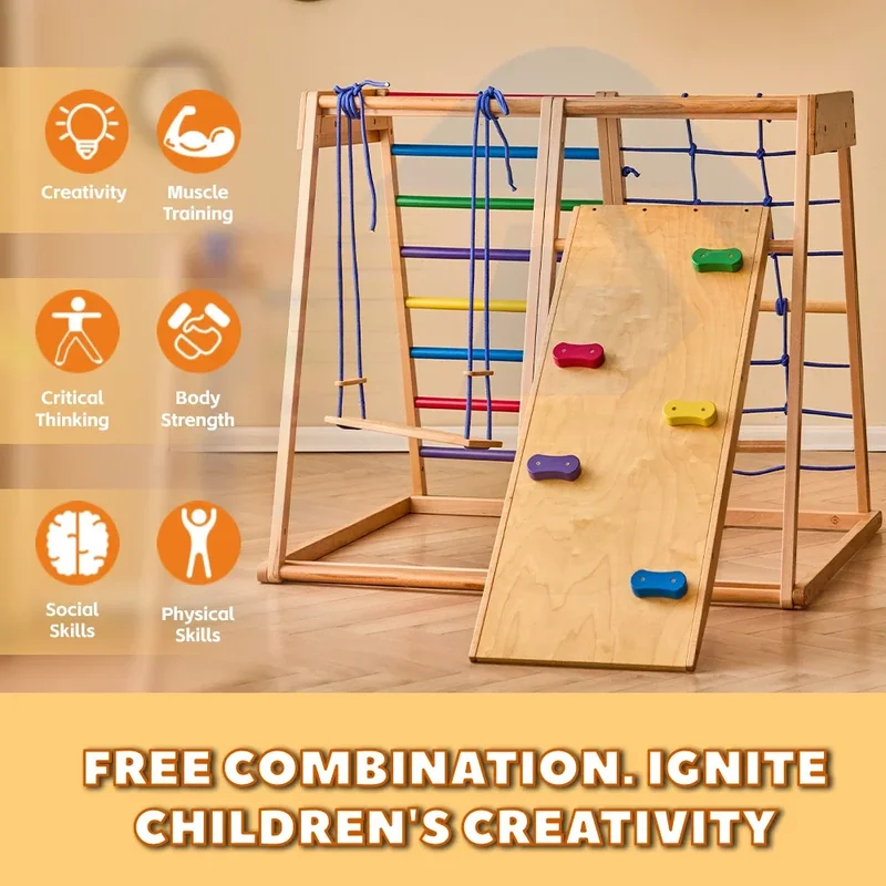 Houten klimrek binnen speeltui - Kids Outdoor Wooden Climbing Frame recensie en prijs